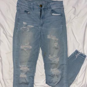 women’s size 8 long american eagle light blue skinny jeans